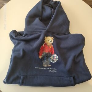 NUDE CANVAS - Adult XL Navy Hoodie with Racing Bear Graphic ( NWOT) 🔥😎